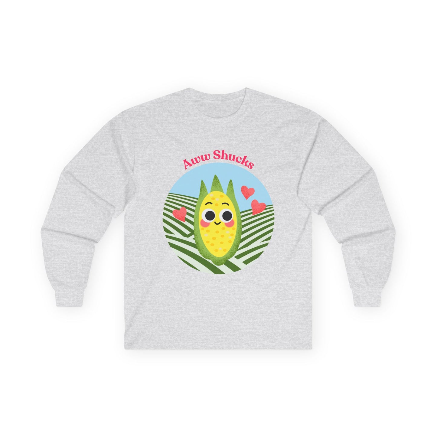 Cute Aww Shucks Corn Long Sleeve Tees, Funny Shirt for Foodies, Gifts for All Ages, Cute Vegetable Pun Crewneck