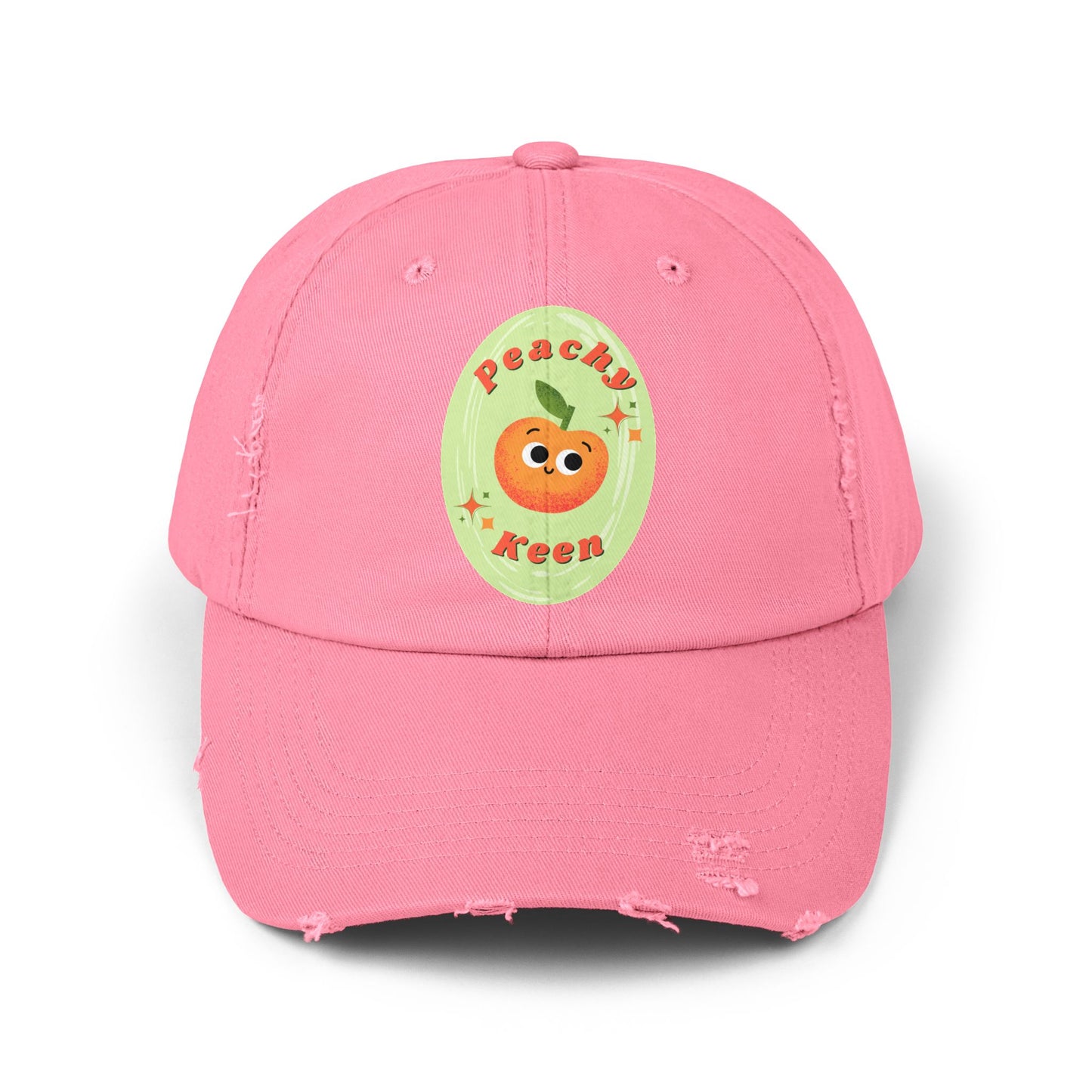 Peachy Keen Distressed Cap, Vintage Cute Hats, Fall Fashion, Peach Pun Cap, Casual Wear, Gift Idea for All Ages