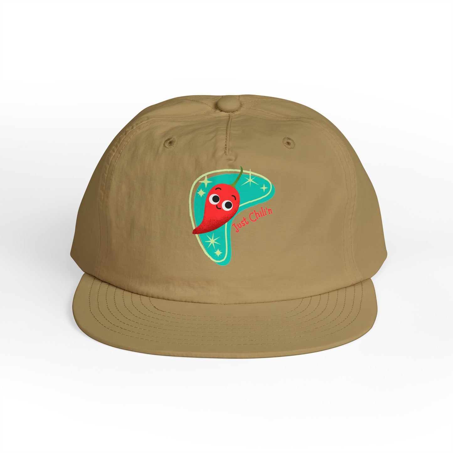 Surf Cap with Fun Chillin' Chili Design, Beach Apparel, Summer Hat Accessories, Gift for Food Lovers, Chill Vibes Cap, Surfing Headwear