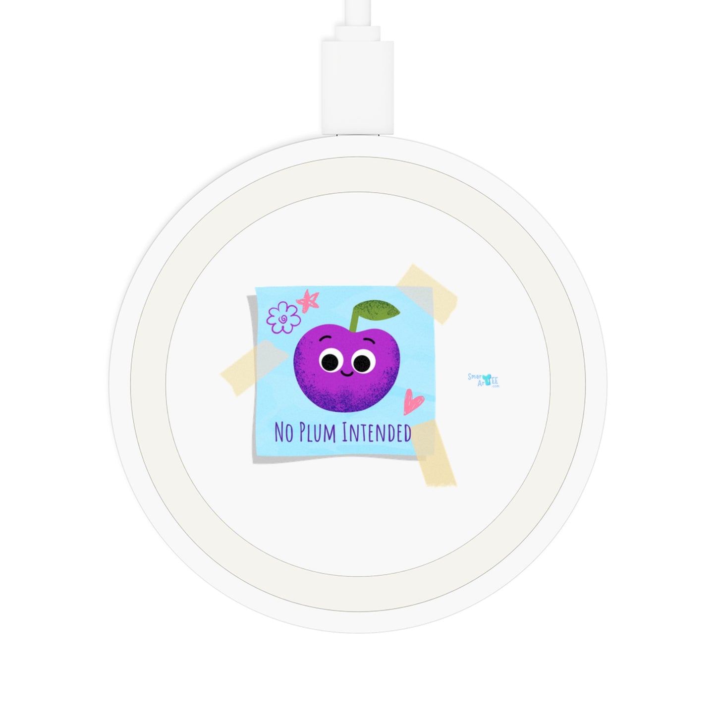 Quirky Wireless Charging Pad, Cute Plum Pun Design, No Plum Intended, Bundle With Air Pod Case, Gift for Students, Tech Gadget