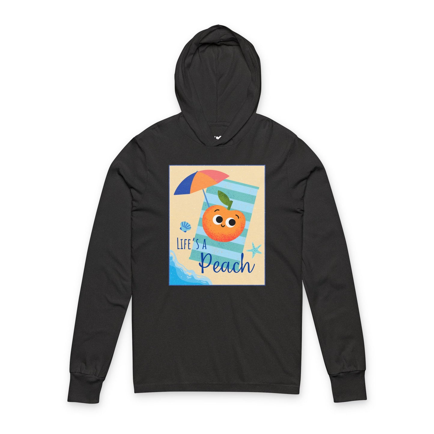 Cute Peach Graphic Unisex Hooded Long Sleeve Shirt, Summer Fashion, Beachwear, Gift for Fruit Lovers, Casual Outfit, Vacation Apparel