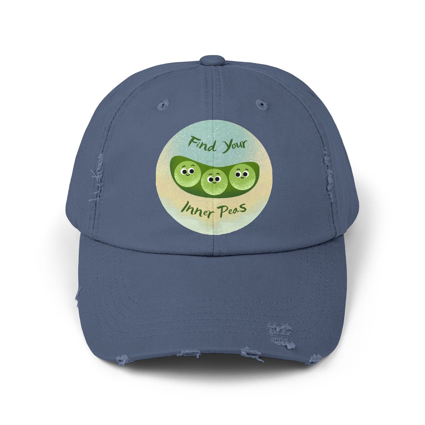 Find Your Inner Peas Distressed Cap, Unisex Baseball Hats, Funny Cap for Garden Lovers, Gift for Veggie Enthusiasts, Casual Everyday Wear
