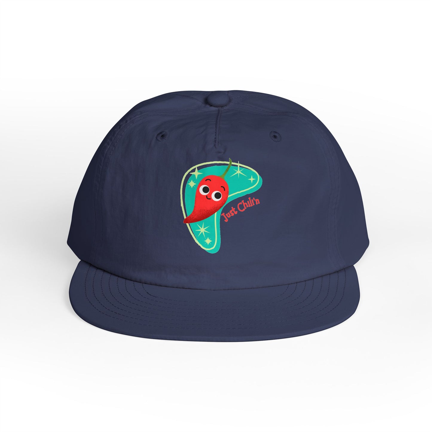 Surf Cap with Fun Chillin' Chili Design, Beach Apparel, Summer Hat Accessories, Gift for Food Lovers, Chill Vibes Cap, Surfing Headwear