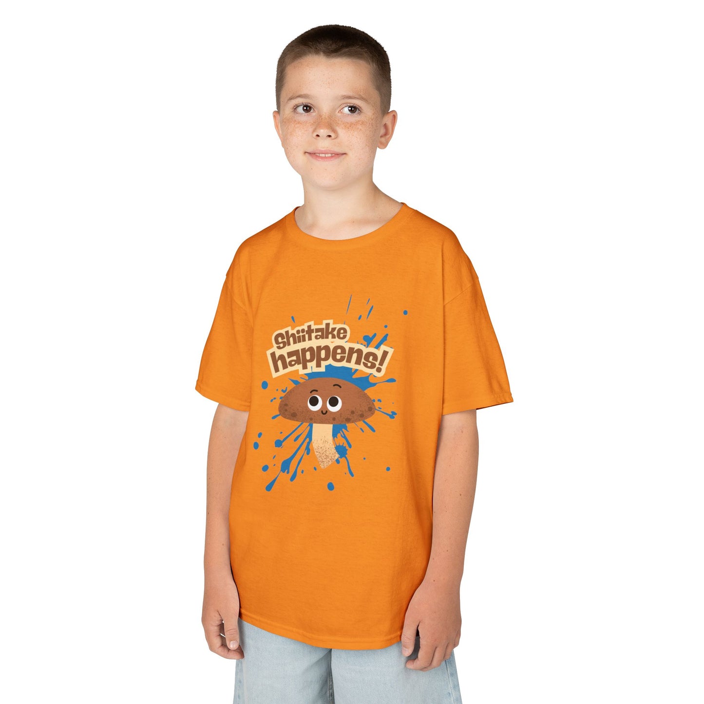 Fun Mushroom Kids Tee - "Shiitake Happens!" - Playful Gift, Cool Kids Apparel, Birthday, Everyday Wear, Summer Style, Youth Shirt