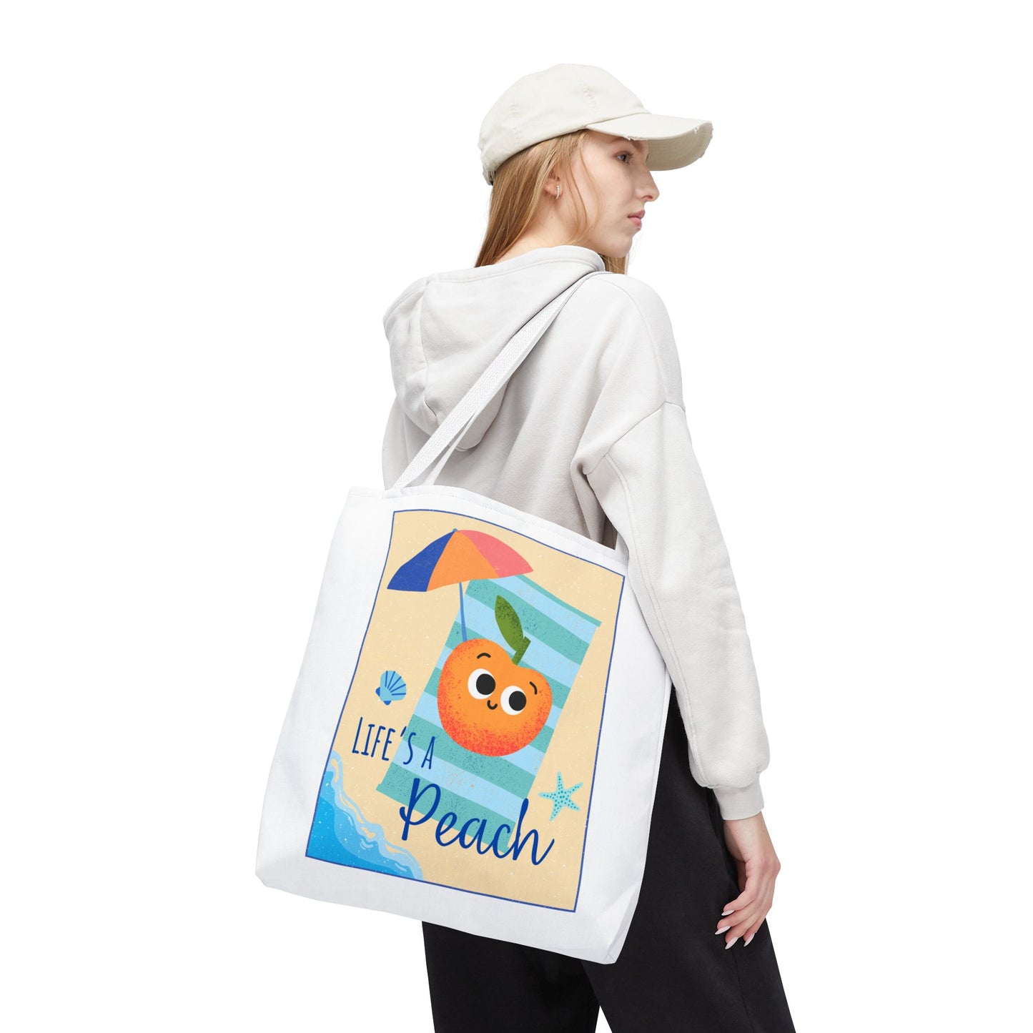Colorful Summer Tote Bag - 'Life's a Peach' Design, Beach Bag, Grocery Tote, Gift for Friends, Cute Eco-Friendly Bag