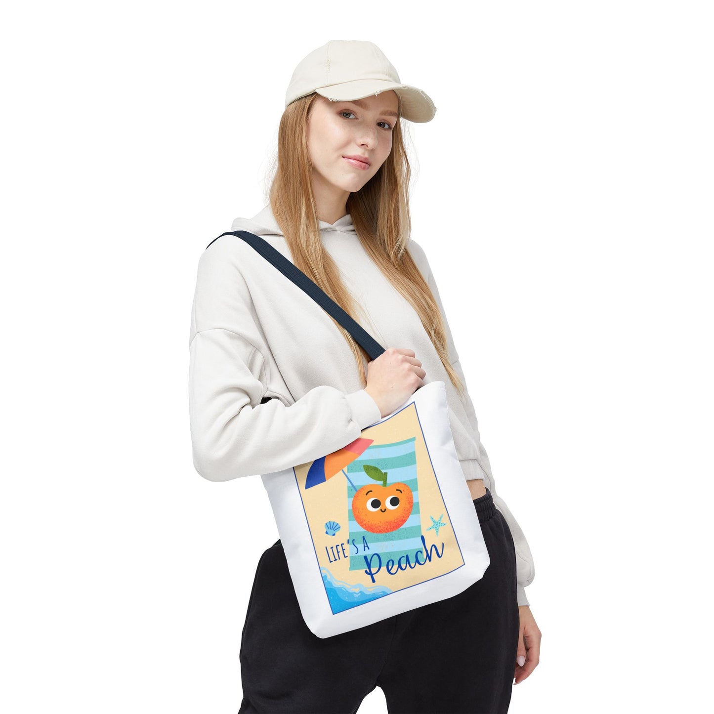 Colorful Summer Tote Bag - 'Life's a Peach' Design, Beach Bag, Grocery Tote, Gift for Friends, Cute Eco-Friendly Bag