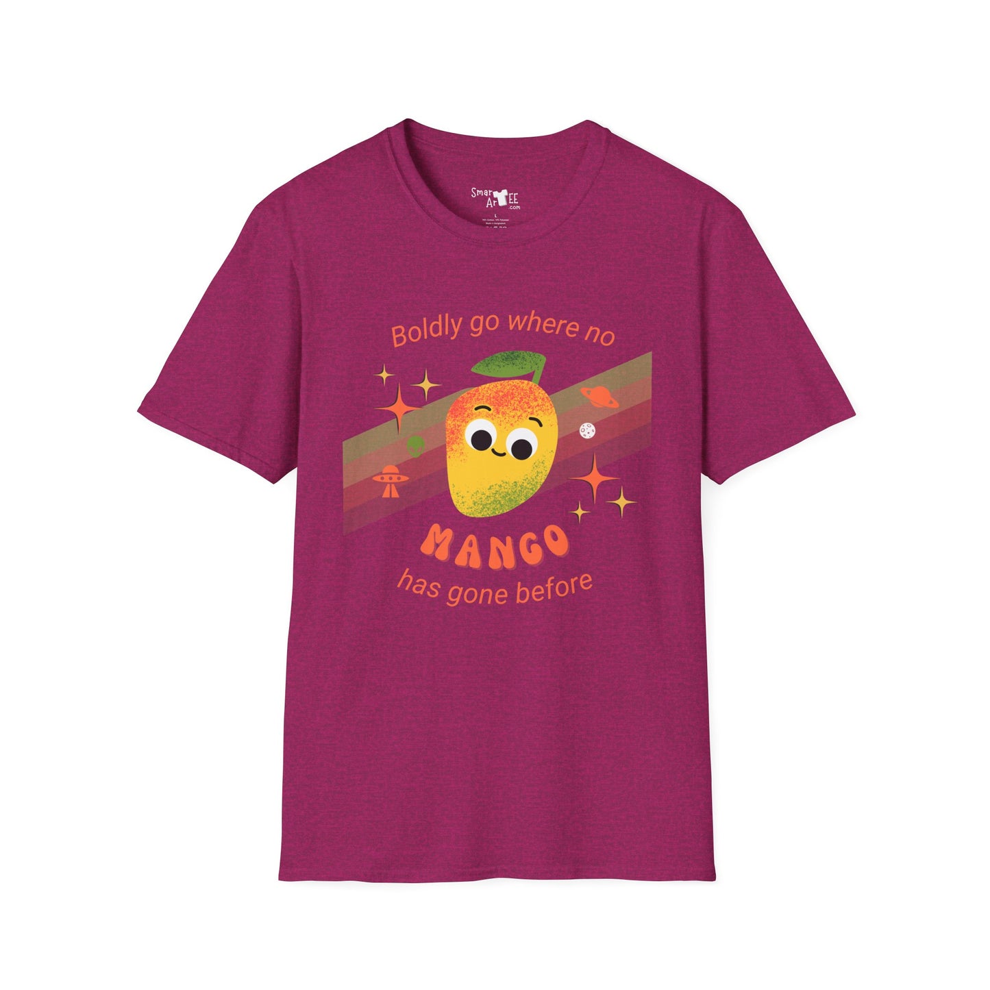 Boldly Go Mango Unisex T-Shirt, Cute Fruit Shirt, Casual Wear, Gift for Fruit Lovers, Quirky Fun Tee, Summer Vibes