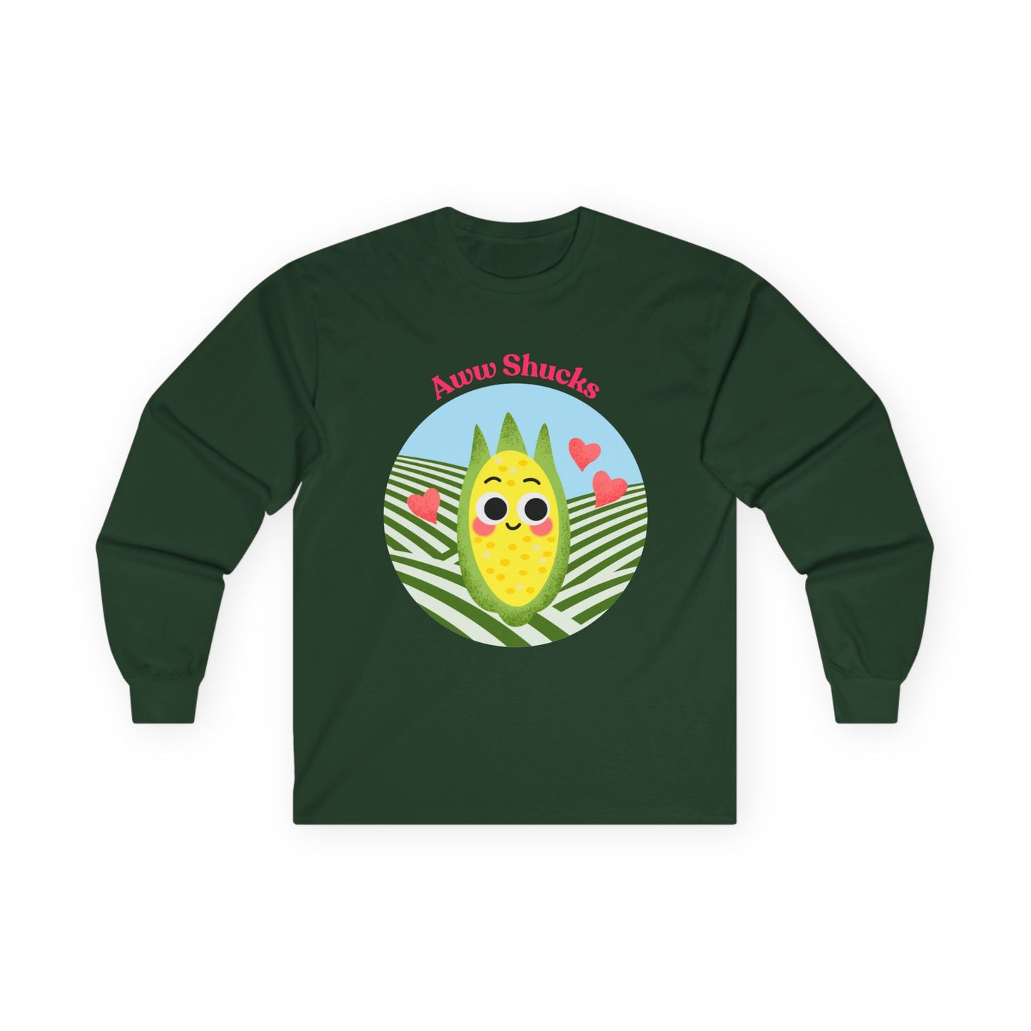 Cute Aww Shucks Corn Long Sleeve Tees, Funny Shirt for Foodies, Gifts for All Ages, Cute Vegetable Pun Crewneck