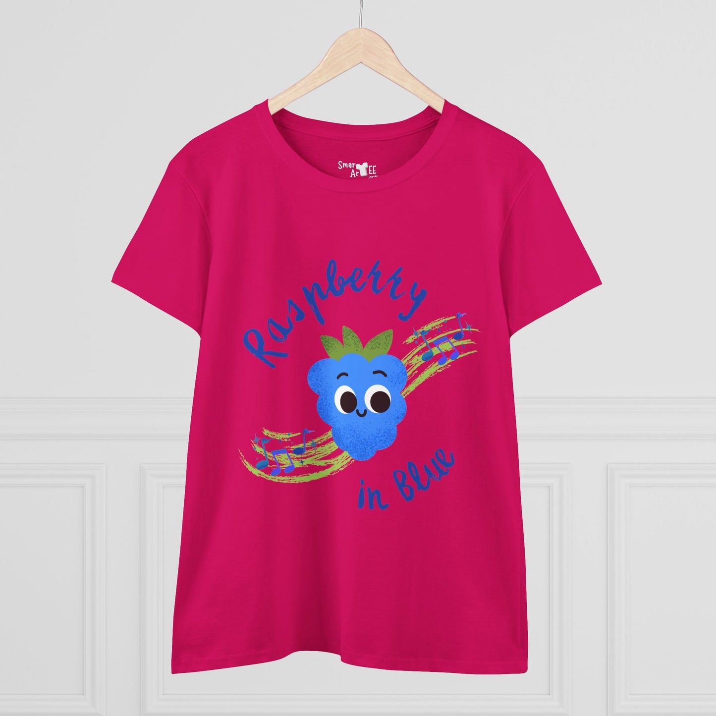Women's Tee - Raspberry in Blue Music Lover Graphic T-Shirt, Funny Fruit Music Pun T-Shirt