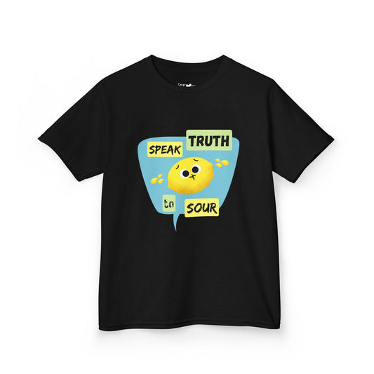 Kids Motivational Shirt, 'Speak Truth To Sour' Funny Pun Cotton Tee, Perfect for School, Gifts, Summer Wear, Positive Vibes