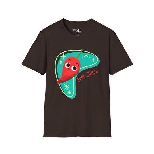 Funny 'Just Chili'n'' Unisex Softstyle T-Shirt - Perfect for Casual Wear & Summer Vibes, Funny Vegetable Pun T-Shirt, Great Gift Idea