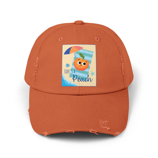 Unisex Distressed Cap with 'Life's a Peach' Design, Casual Hats for Summer, Gift for Beach Lovers, Trendy Hat, Fun Accessory