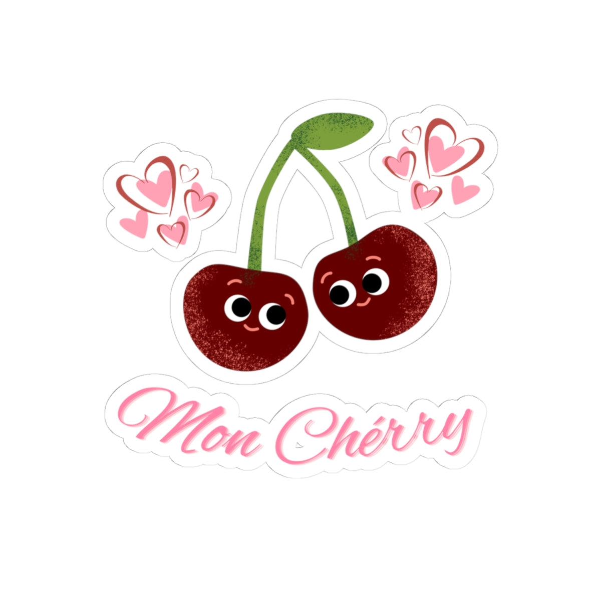 Cute Cherry Kiss-Cut Stickers | Mon Chérie Design, Fun Laptop Decor, Sweet Gift for Fruit Lovers, Cute Stationery, Adorable Wall Art