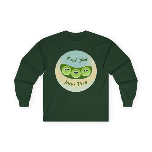 Find Your Inner Peas Long Sleeve Tees, Unisex Cotton Shirt, Cute Gift for Gardeners, Motivational Apparel, Farmhouse Decor Clothing