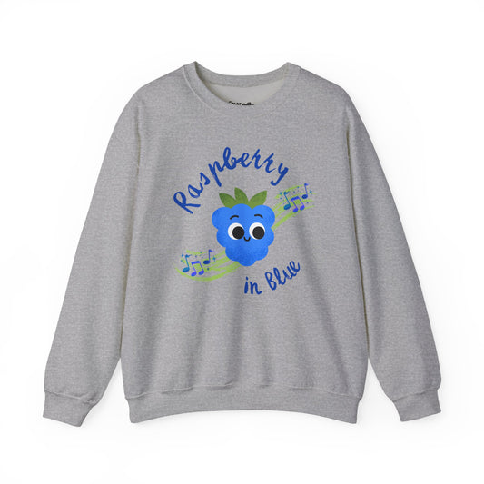 Raspberry in Blue Unisex Crewneck Sweatshirt, Funny Fruit Pun Cozy Sweatshirt, Graphic Sweatshirt, Gift for Music Lovers, Cute Casual Wear, Summer Vibes