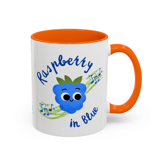 Whimsical Raspberry Coffee Mug with Musical Notes, Cute Gift for Music Lovers, Fun Kitchen Decor, Blue Accent Mug, Perfect for Birthdays
