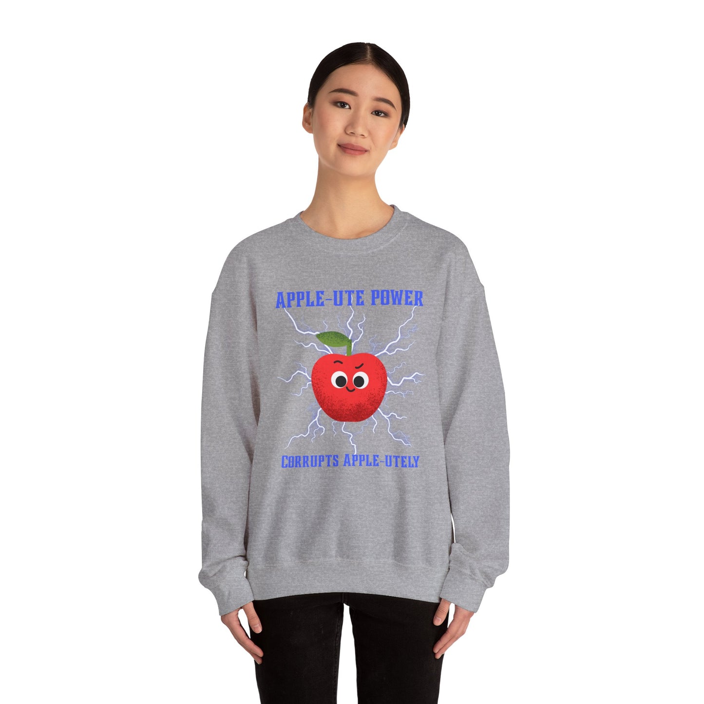 Funny Pun Apple-Ute Power Unisex Sweatshirt, Whimsical Art Design Apparel, Fall Comfort Clothing, Unisex Styling, Great Gift Idea