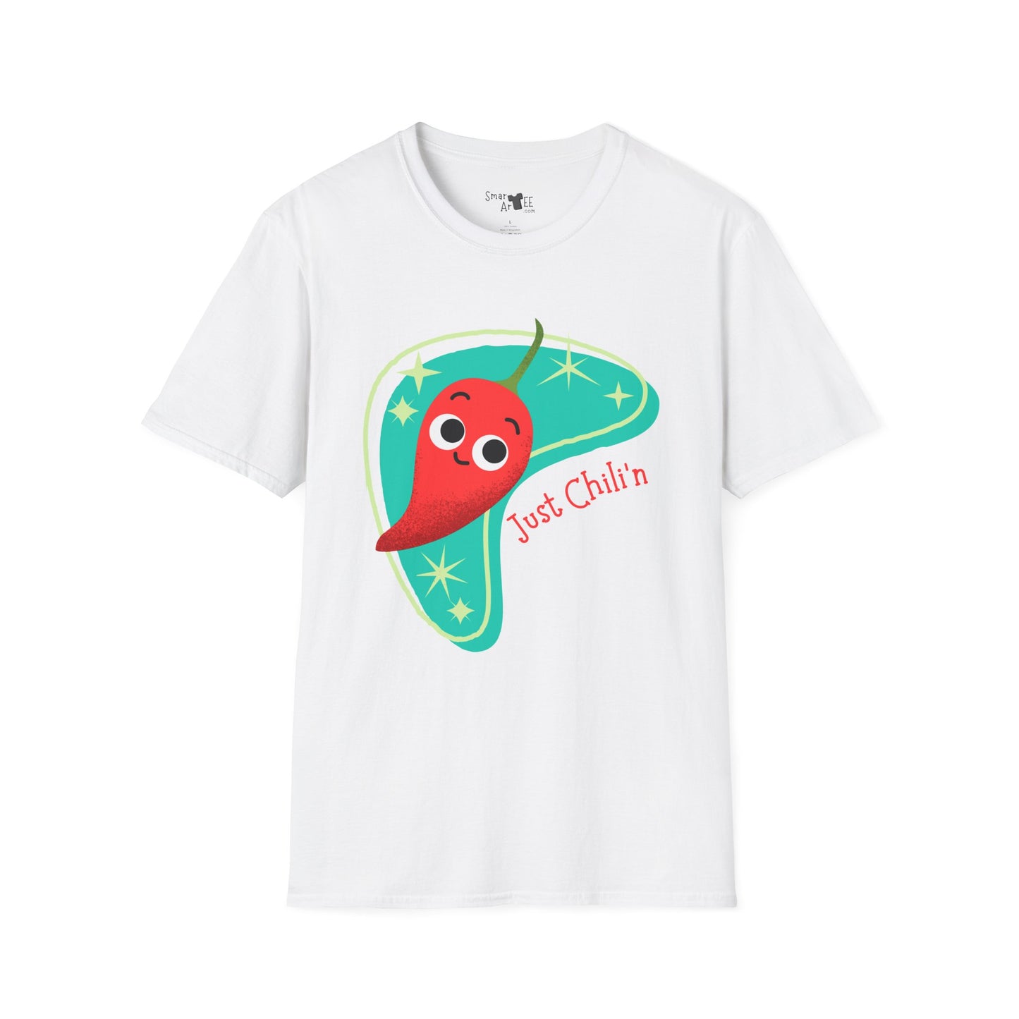 Funny 'Just Chili'n'' Unisex Softstyle T-Shirt - Perfect for Casual Wear & Summer Vibes, Funny Vegetable Pun T-Shirt, Great Gift Idea