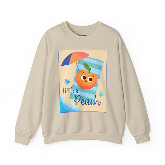Life's a Peach Crewneck Sweatshirt | Cute Sweatshirt for Summer, Beach Day, Gift Idea, Funny Fruit Pun, Unisex Apparel, Trendy Fashion