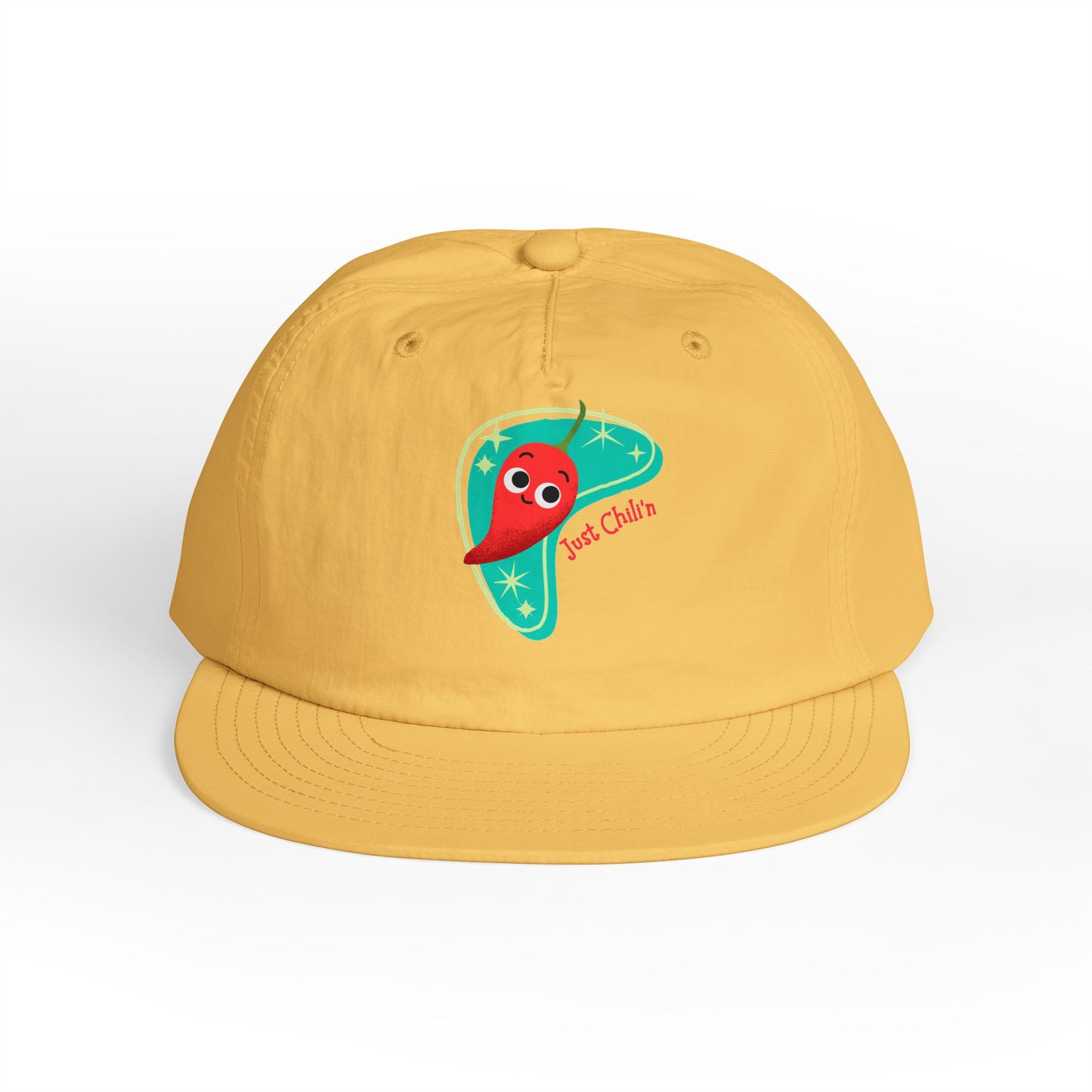 Surf Cap with Fun Chillin' Chili Design, Beach Apparel, Summer Hat Accessories, Gift for Food Lovers, Chill Vibes Cap, Surfing Headwear