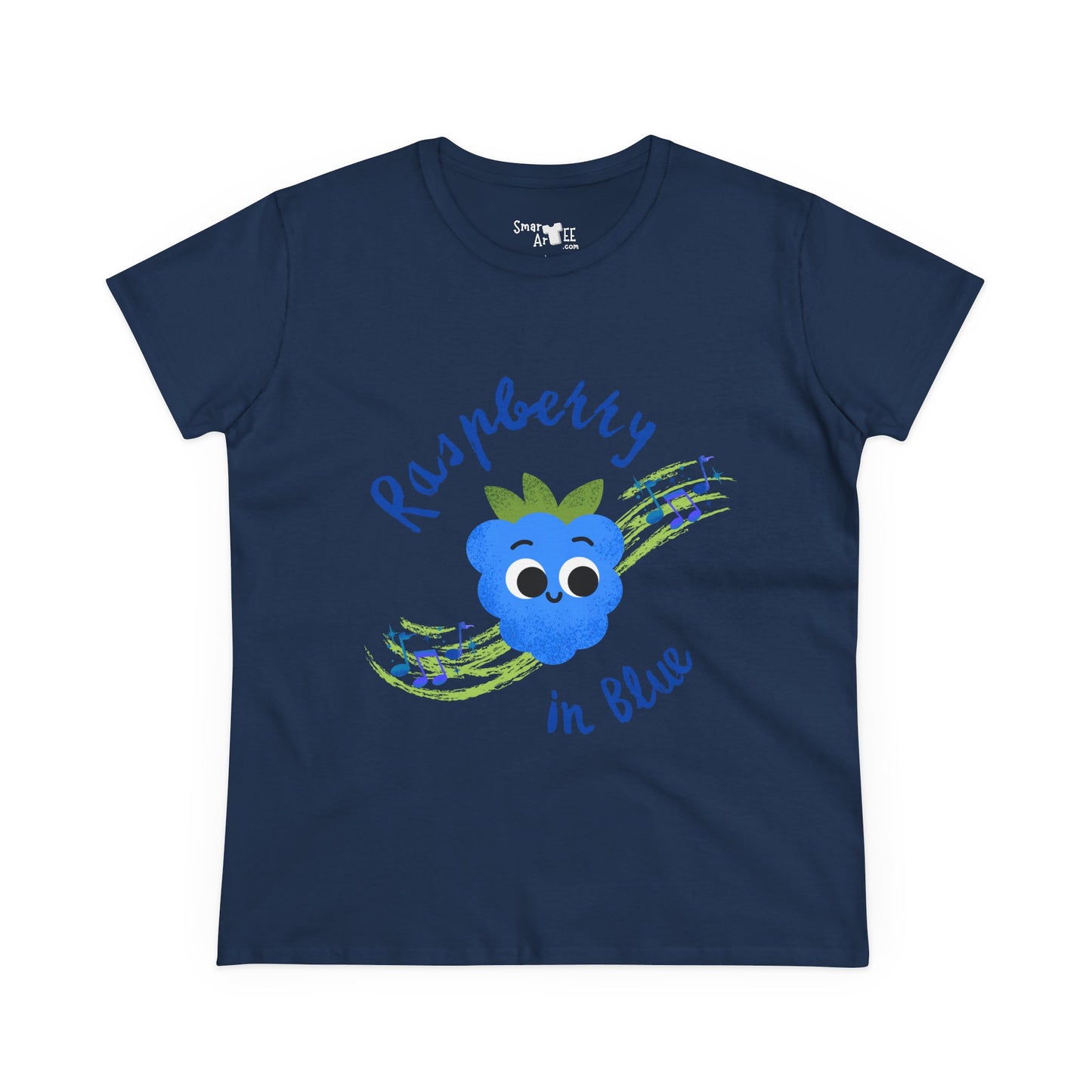 Women's Tee - Raspberry in Blue Music Lover Graphic T-Shirt, Funny Fruit Music Pun T-Shirt