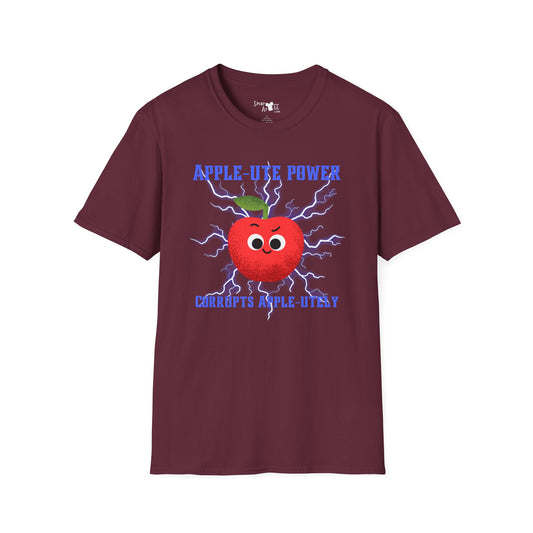 Cute Cartoon T-Shirt - 'Apple-Ute Power' Design, Fun Gift for Fruit Lovers, Casual Wear, Back to School, Gift for Teachers