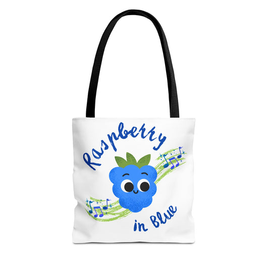 Raspberry in Blue Tote Bag, Cute Canvas Shopper, Eco-Friendly Gift, Fun Beach Bag, Musical Gift, Summer Accessory