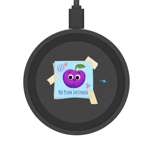 Quirky Wireless Charging Pad, Cute Plum Pun Design, No Plum Intended, Bundle With Air Pod Case, Gift for Students, Tech Gadget