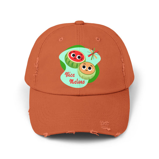 Cute Melon Distressed Cap | Funny Summer Pun Hats | Fun Outdoor Accessory | Gift for Friends | Unisex Fashion Cap
