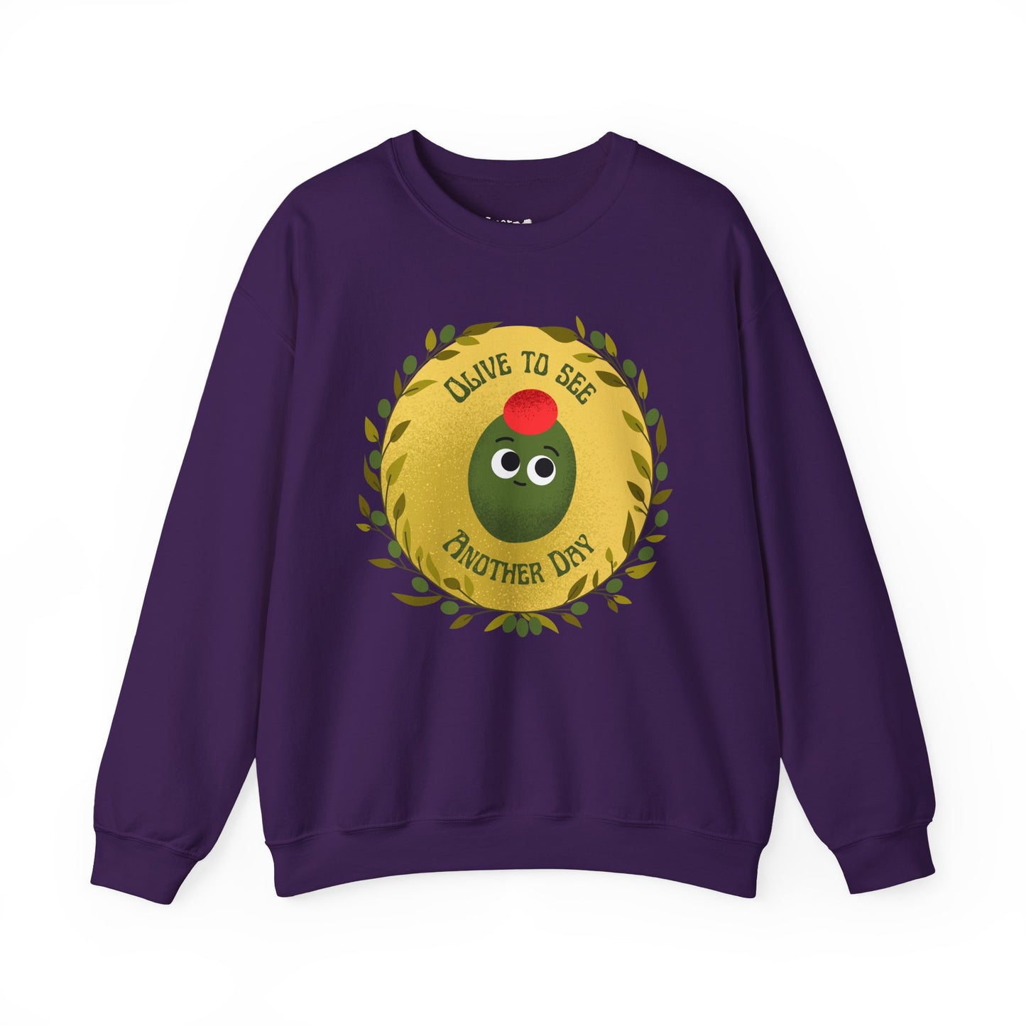 Olive To See Another Day Unisex Crewneck Sweatshirt, Funny Vegetable Pun, Witty Whimsical Design, Relaxed Comfort, Great Gift Idea