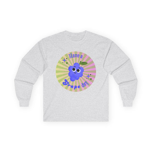 Grape-Themed Long Sleeve Tees for Fun Celebrations, Unisex Cotton Tee, Gift for Fruit Lovers, Perfect for Parties, Casual Wear