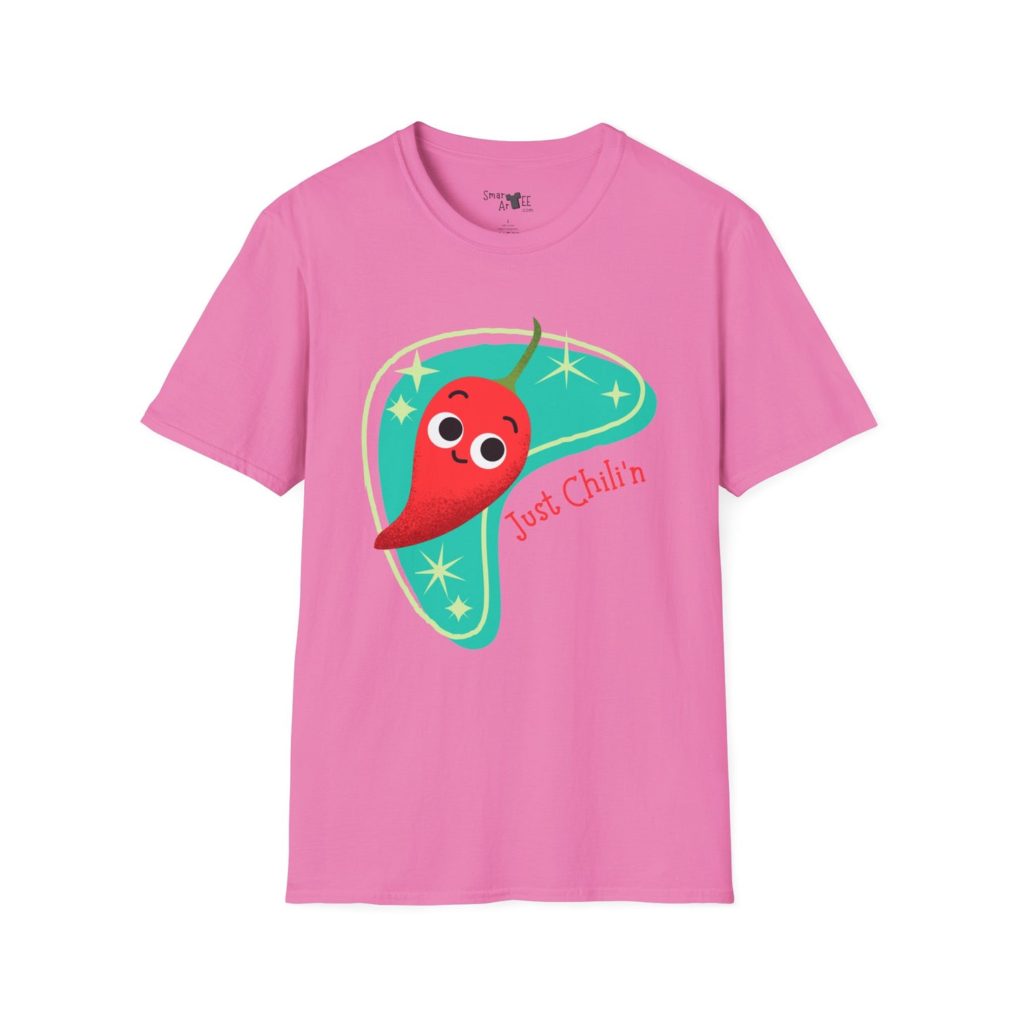 Funny 'Just Chili'n'' Unisex Softstyle T-Shirt - Perfect for Casual Wear & Summer Vibes, Funny Vegetable Pun T-Shirt, Great Gift Idea