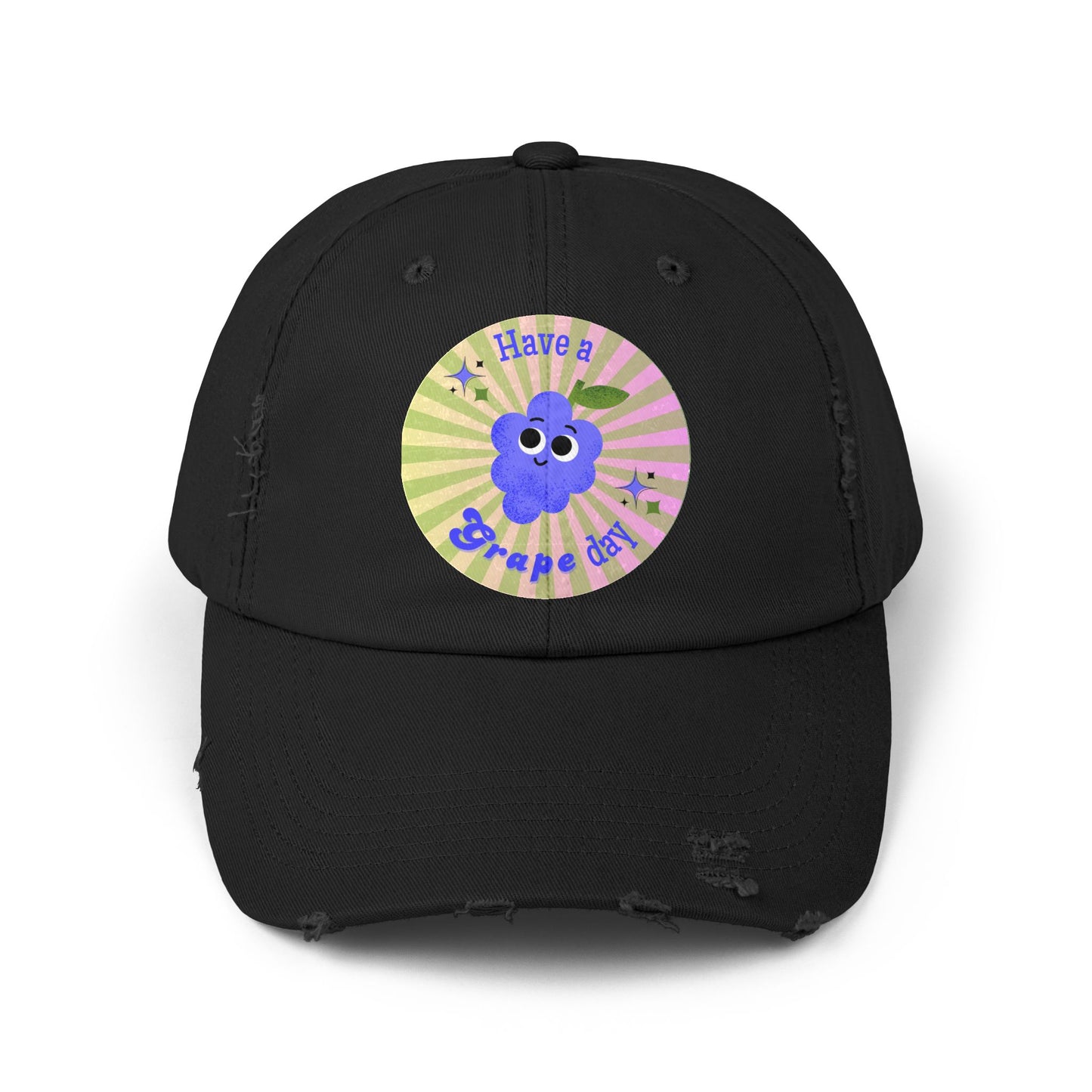 Quirky Distressed Cap: Fun Gift for Friends, Summer Accessory, Casual Funny Hats, Positive Vibes, Have a Grape Day!
