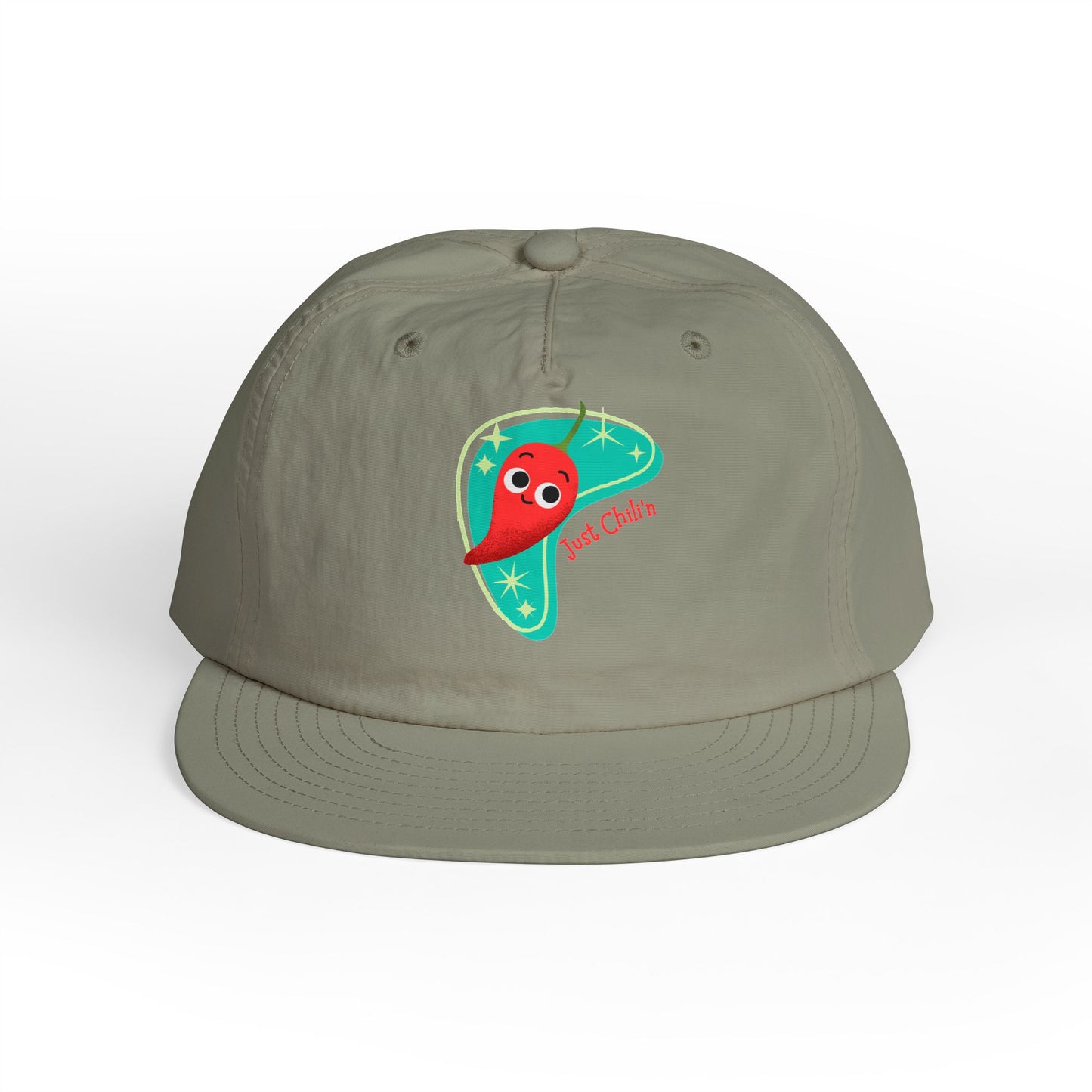 Surf Cap with Fun Chillin' Chili Design, Beach Apparel, Summer Hat Accessories, Gift for Food Lovers, Chill Vibes Cap, Surfing Headwear