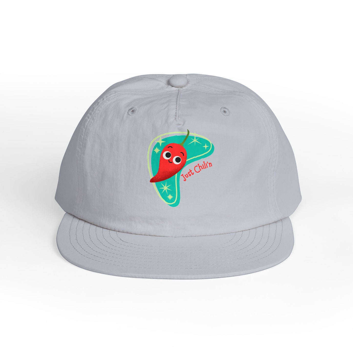 Surf Cap with Fun Chillin' Chili Design, Beach Apparel, Summer Hat Accessories, Gift for Food Lovers, Chill Vibes Cap, Surfing Headwear