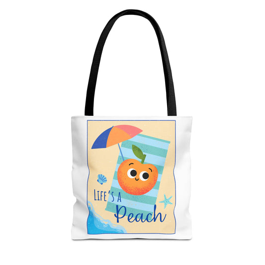 Colorful Summer Tote Bag - 'Life's a Peach' Design, Beach Bag, Grocery Tote, Gift for Friends, Cute Eco-Friendly Bag