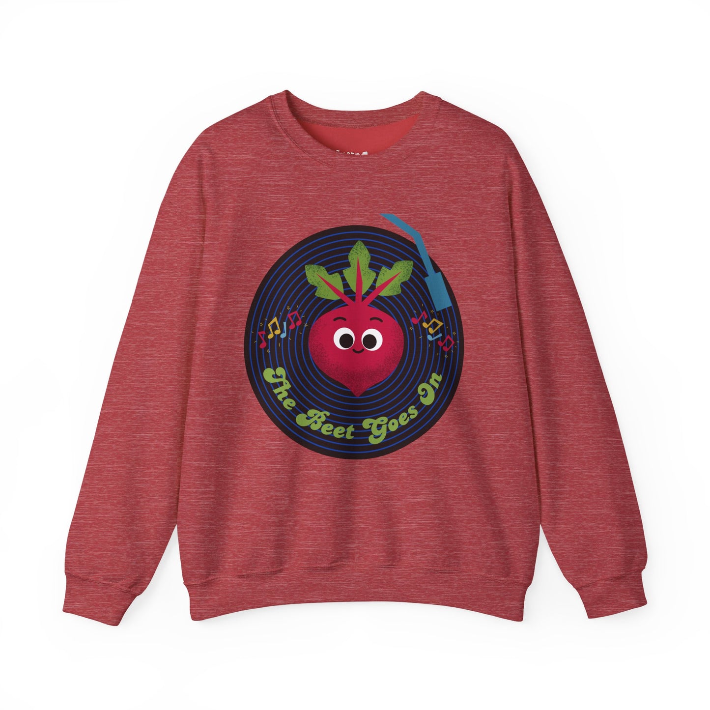 The Beet Goes On Funny Pun Crewneck Sweatshirt, Cozy Fall Apparel, Unisex Design, Casual Wear, Great Gift Idea