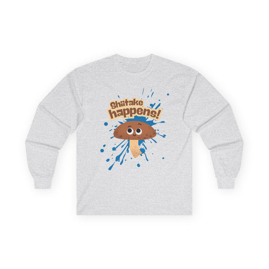 Shiitake Happens Long Sleeve Tees, Funny Stuff Happens Mushroom Shirt, Unisex Apparel, Gift for Mushroom Lovers, Casual Wear, Quirky Humor Tee