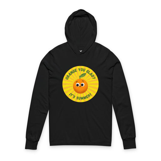 Summer Vibes Unisex Hooded Long Sleeve Shirt, Cute Orange Graphic Pun Shirt Gift for Summer Lovers, Funny Summer Apparel