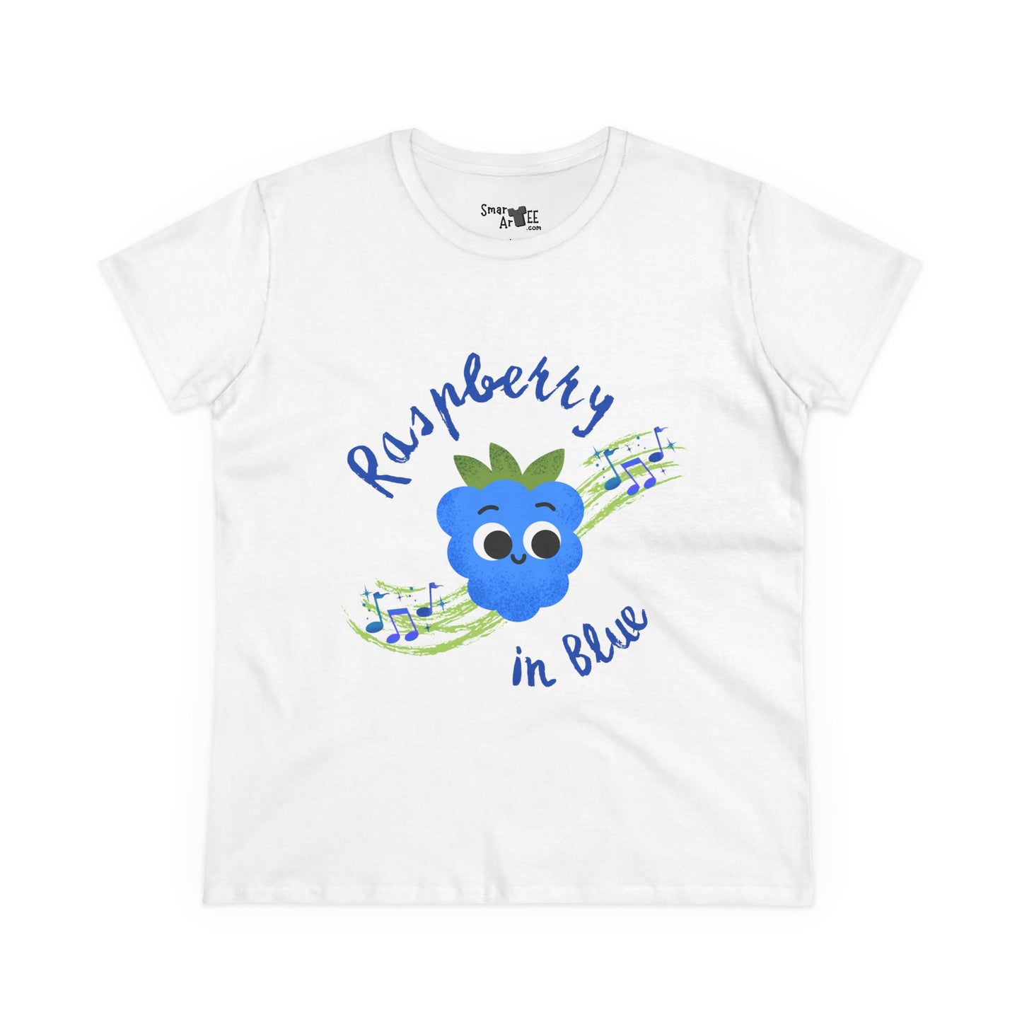 Women's Tee - Raspberry in Blue Music Lover Graphic T-Shirt, Funny Fruit Music Pun T-Shirt