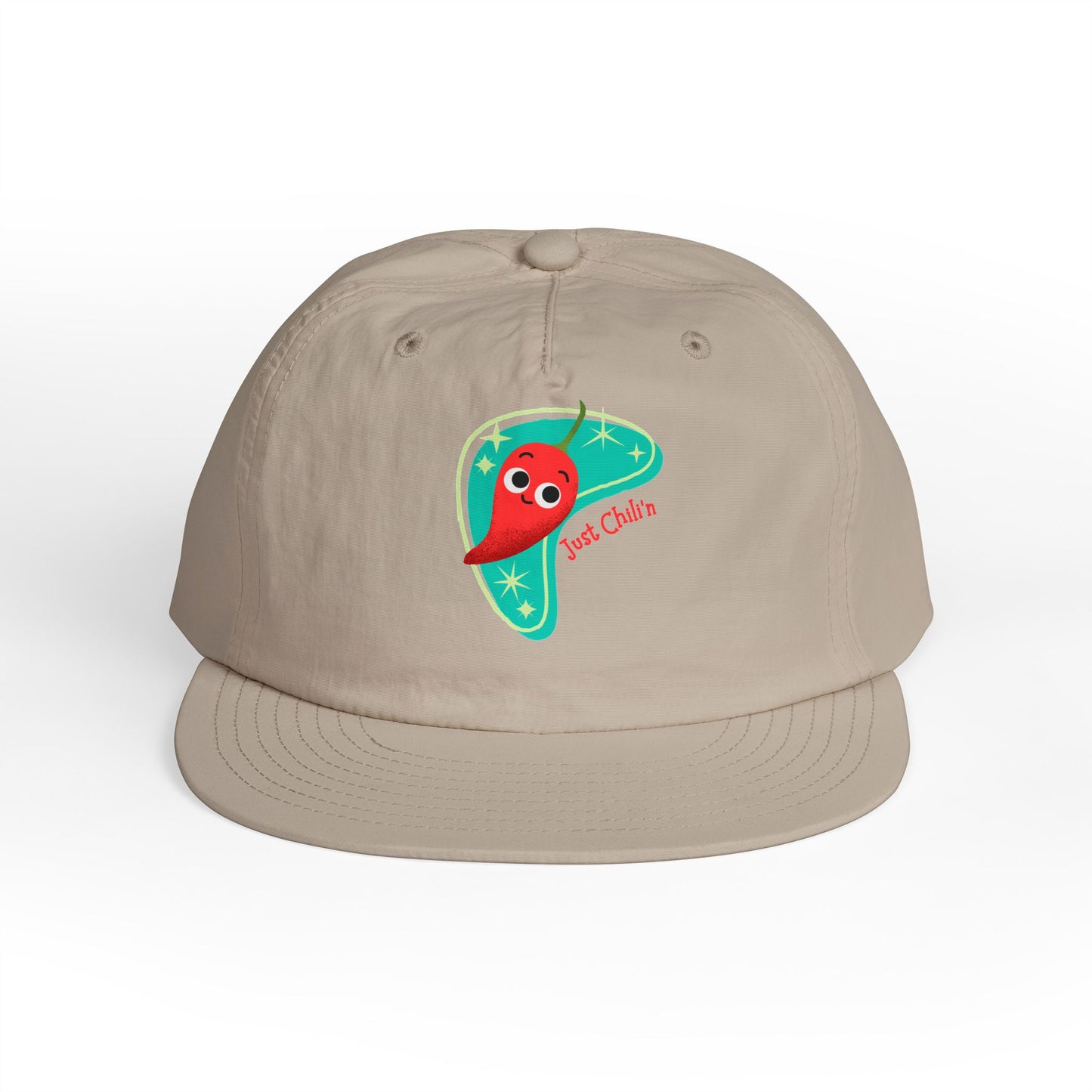 Surf Cap with Fun Chillin' Chili Design, Beach Apparel, Summer Hat Accessories, Gift for Food Lovers, Chill Vibes Cap, Surfing Headwear