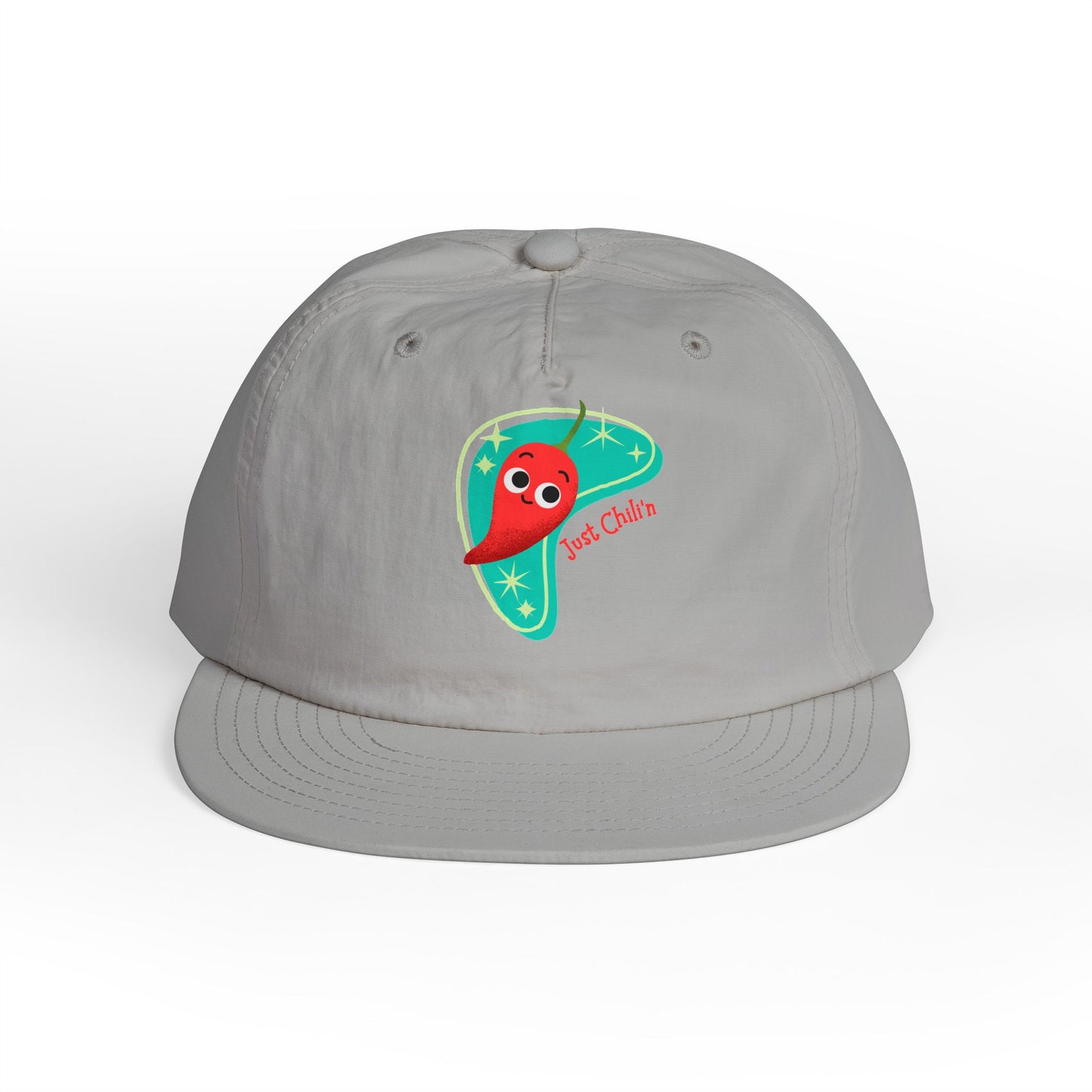 Surf Cap with Fun Chillin' Chili Design, Beach Apparel, Summer Hat Accessories, Gift for Food Lovers, Chill Vibes Cap, Surfing Headwear