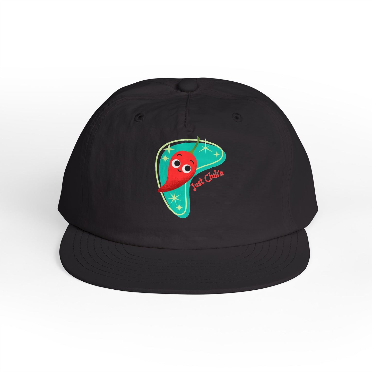 Surf Cap with Fun Chillin' Chili Design, Beach Apparel, Summer Hat Accessories, Gift for Food Lovers, Chill Vibes Cap, Surfing Headwear