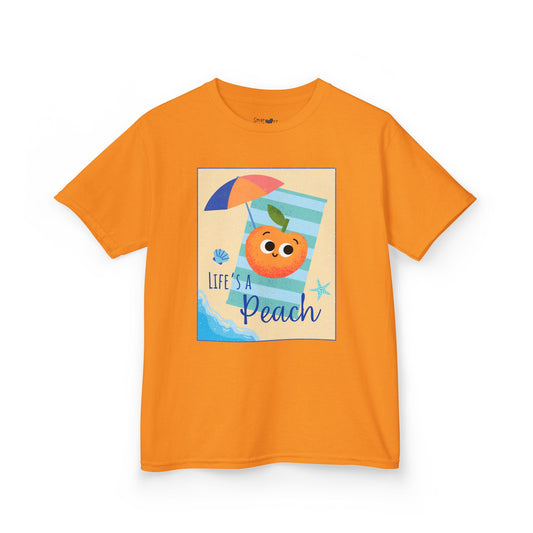 "Life's a Peach" Kids Heavy Cotton Tee – Cute Summer Shirt, Gift for Kids, Fun Casual Wear, Beach Day, Summer Vibes