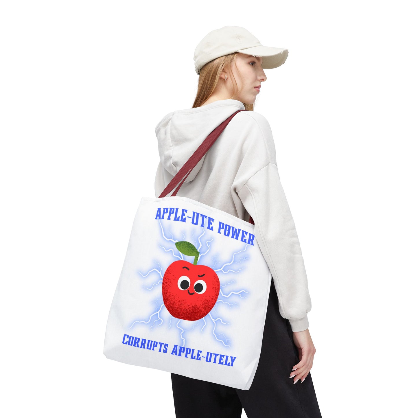 Apple-Powered Funny Tote Bag, Cute Grocery Bag, Gift for Teachers, Eco-Friendly Shopping Bag, Reusable Fun Bag