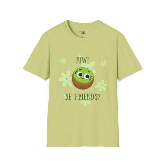 Cute Kiwi Graphic T-Shirt - "Kiwi Be Friends?" Unisex Soft Style Tee, Funny Pun T-Shirt