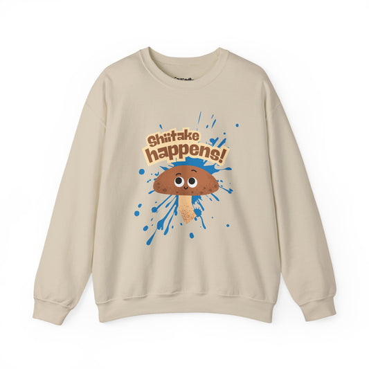 Shiitake Happens Crewneck Sweatshirt, Whimsical Fall Fashion, Unisex Styling, Great Gift Idea