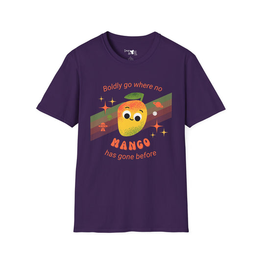 Boldly Go Mango Unisex T-Shirt, Cute Fruit Shirt, Casual Wear, Gift for Fruit Lovers, Quirky Fun Tee, Summer Vibes