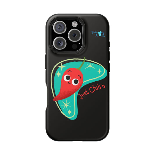 Chili Themed Phone Case, Just Chilin' Design, Fun Accessory, Unique Gift, Vibrant Protection, Perfect for Foodies, Holiday Cheer