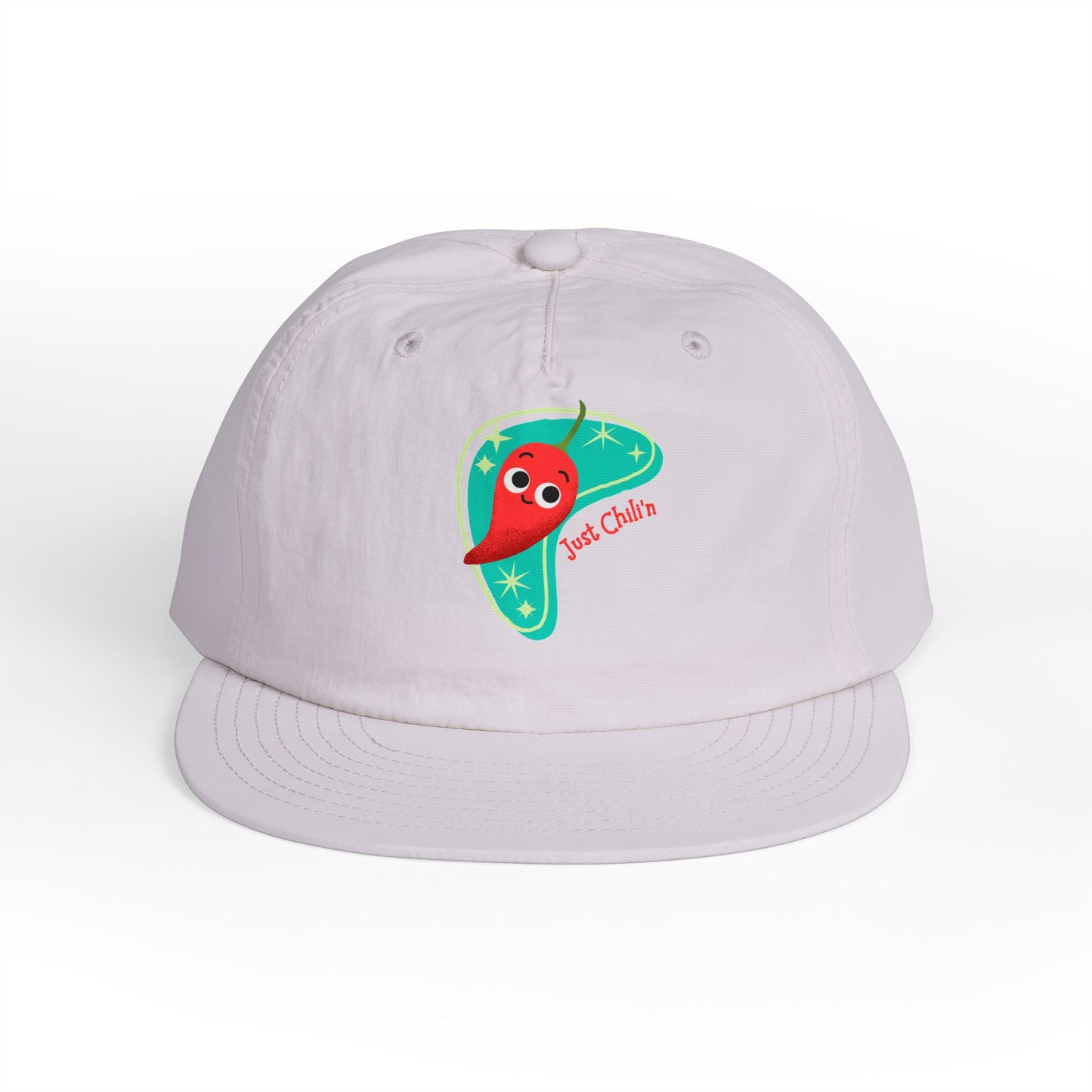 Surf Cap with Fun Chillin' Chili Design, Beach Apparel, Summer Hat Accessories, Gift for Food Lovers, Chill Vibes Cap, Surfing Headwear